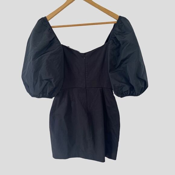 Zara Black Puff Sleeve Fitted Sweetheart Neckline Mini Dress - Picture 4 of 15